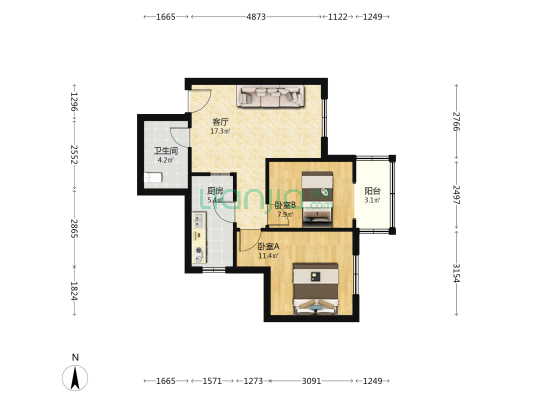 新华东里 2室1厅1卫 65平方