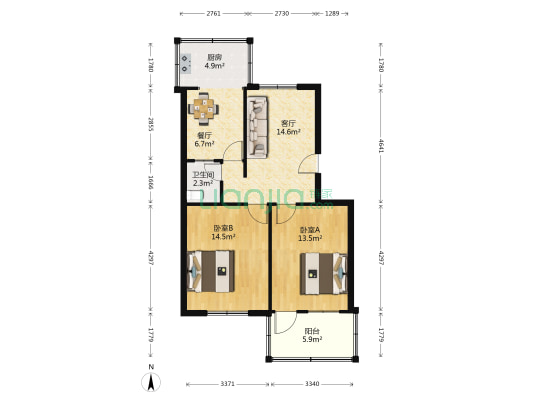 岱道庵路560号 2室2厅1卫 76平方