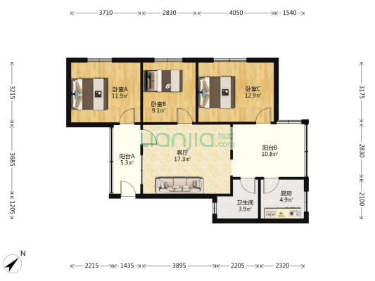 县委家属院 3室1厅1卫 86平方