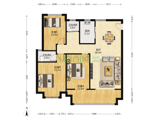 中梁·紫悦首府 3室1厅2卫 121平方