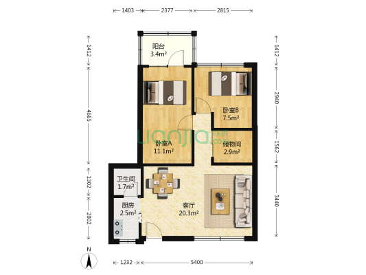燕子岗路 2室1厅1卫 65平方