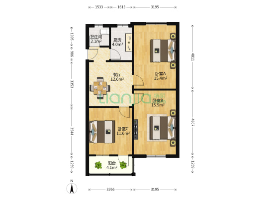 长宁街 3室1厅1卫 76平方