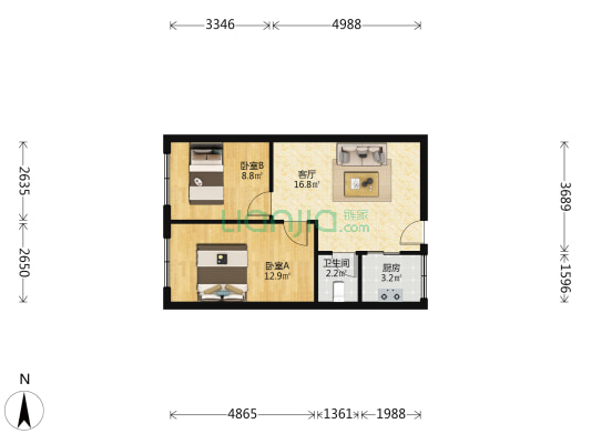 东三道巷21号 2室1厅1卫 63平方
