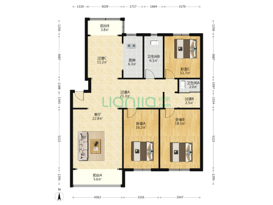 友谊花园 3室1厅2卫 154平方
