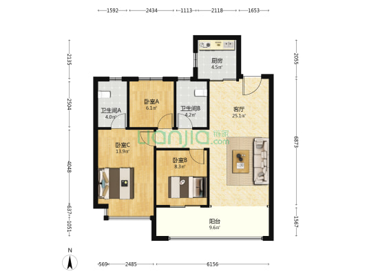 华发美的云筑 3室1厅2卫 99平方