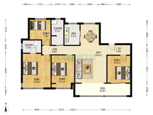 金地·华著 4室1厅2卫 143平方