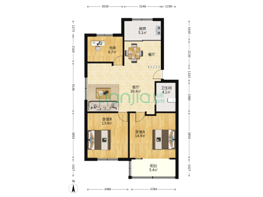 红房子小区 3室1厅1卫 90平方