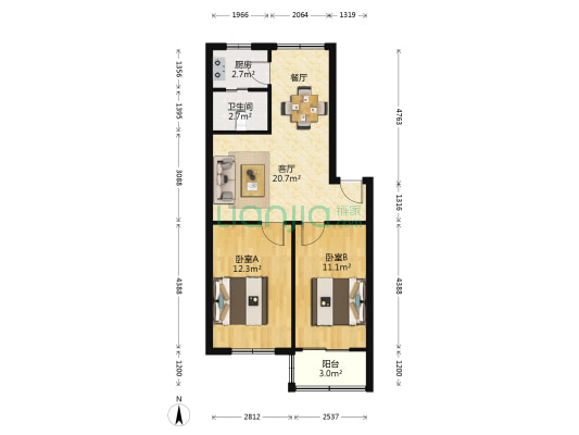 钨业宿舍 2室1厅1卫 65平方