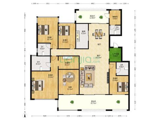 保利山渐青金蓝湾 5室1厅4卫 216平方