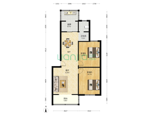 新北小区 2室1厅1卫 94平方