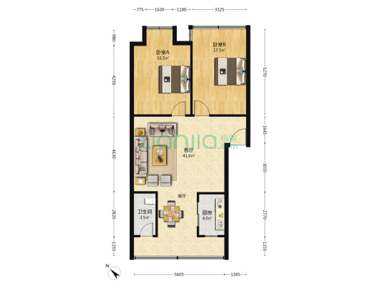 永泰苑 2室1厅1卫 95平方