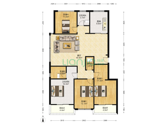 祥生云浦新语 4室1厅2卫 141平方