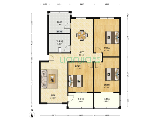 木坊花园 3室2厅1卫 130平方