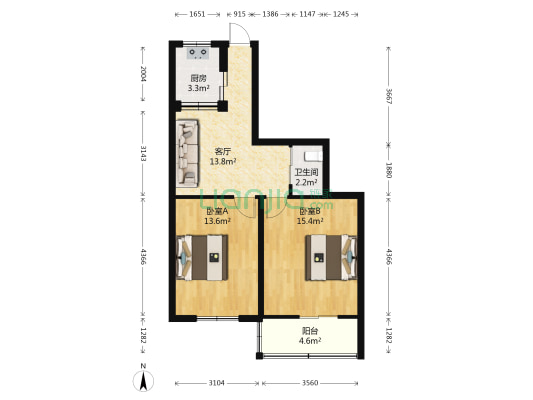 蔬菜公司宿舍 2室1厅1卫 60平方