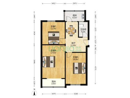 三十五宿舍 3室1厅1卫 81平方