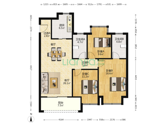 海门沁园 3室1厅2卫 120平方