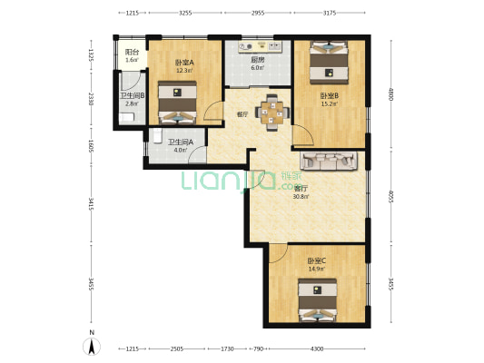 小北街147号 3室1厅2卫 94平方