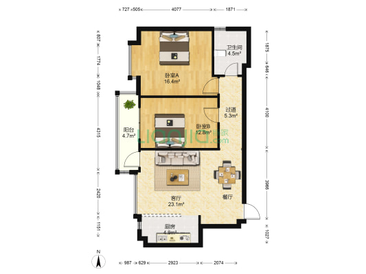 名仕银航小区 2室1厅1卫 86平方
