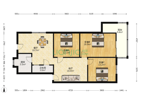 轻联家属院 3室2厅1卫 96平方