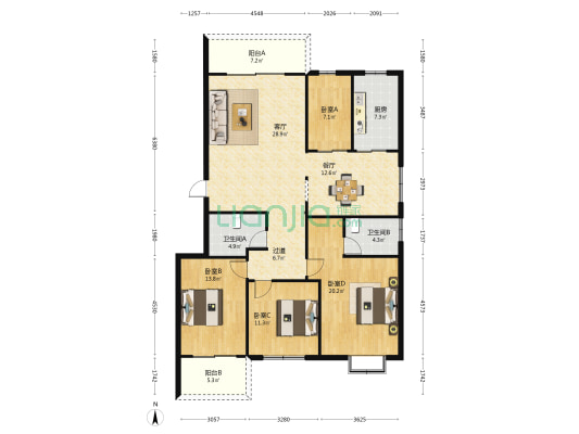 龙华花园一区 4室2厅2卫 152平方