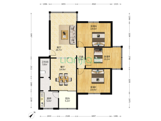 二环路北一段2号 3室2厅1卫 93平方