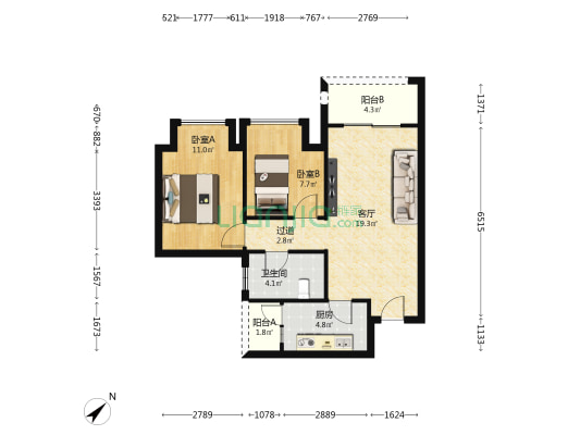 保利麓谷林语 2室1厅1卫 68平方