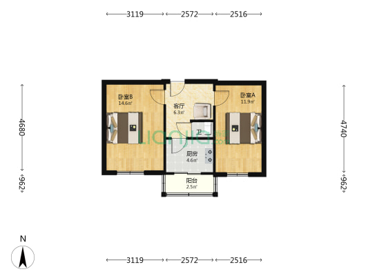 西工街 2室1厅1卫 49平方