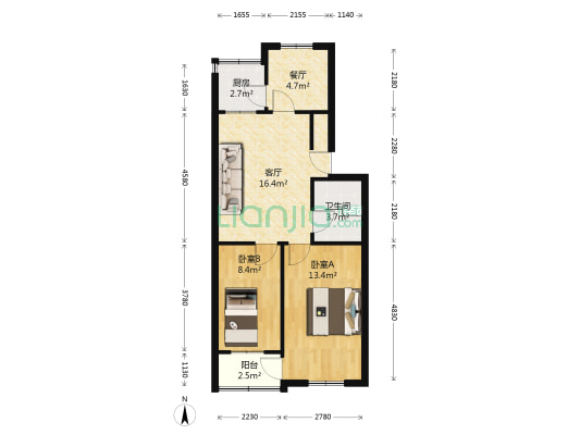 局内小区 2室2厅1卫 65平方