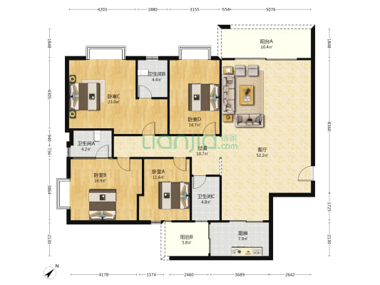 惠福花园 4室1厅3卫 205平方