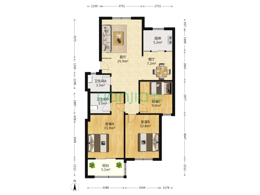 百合春天 3室2厅2卫 107平方