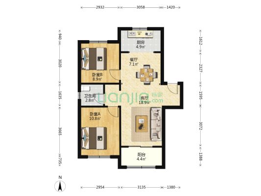 南翔秀城嘉孚雅苑 2室2厅1卫 83平方