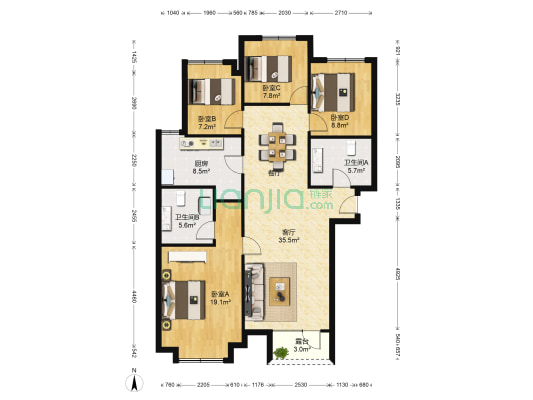 孔雀城大学里 4室1厅2卫 132平方