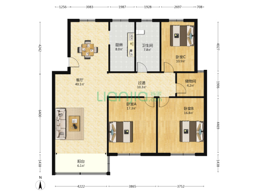 大桥一村南区 3室1厅1卫 144平方