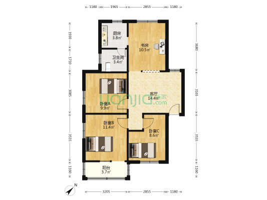 杏花苑 4室1厅1卫 85平方