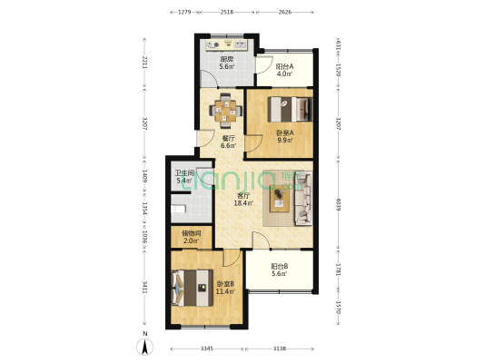 三五三四小区 2室2厅1卫 83平方