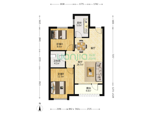 壹号公馆 2室1厅1卫 84平方