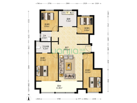 新城和昌湖畔樾山 4室1厅2卫 141平方