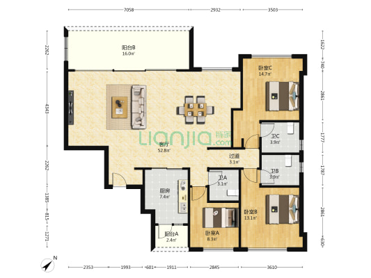 重庆长嘉外滩丨国瑞麓林府 3室1厅3卫 143平方