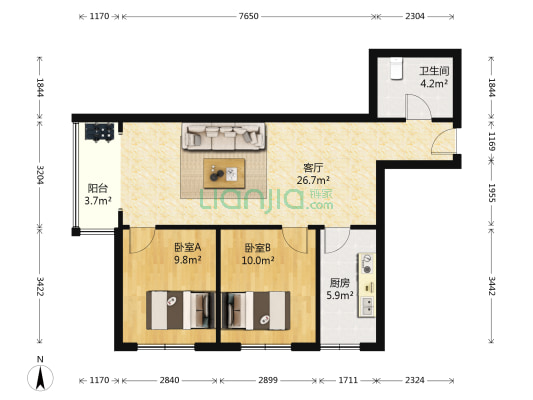 西城首府西区 2室1厅1卫 82平方