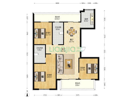绿城·锦兰公寓 3室2厅2卫 142平方