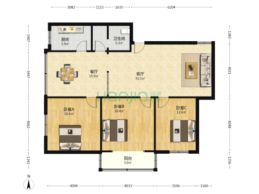 五友路三段67号 3室2厅1卫 126平方