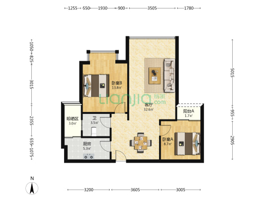 洛卡小城 2室1厅1卫 95平方