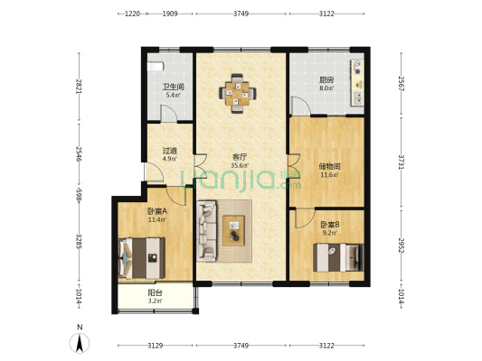 府乐住宅小区 2室1厅1卫 112平方