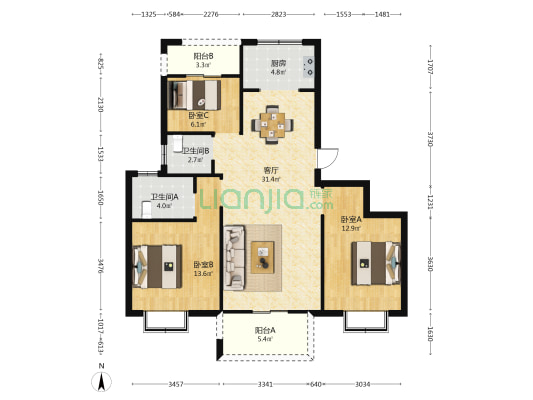 越兴府 3室1厅2卫 106平方
