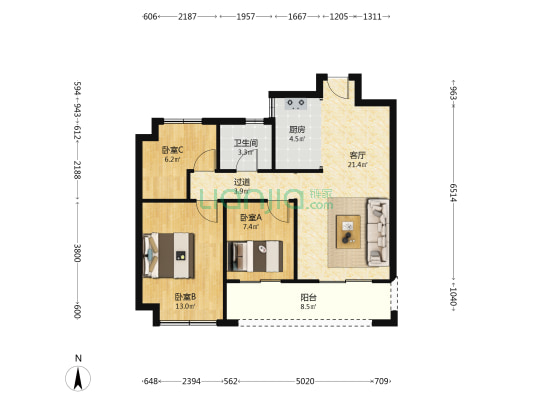 法兰原著半岛 3室1厅1卫 89平方