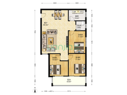 永固华庭 3室1厅1卫 123平方