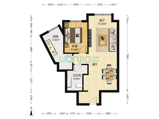 中海紫御华府 1室1厅1卫 72平方