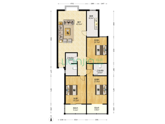 河畔人家 3室1厅2卫 148平方
