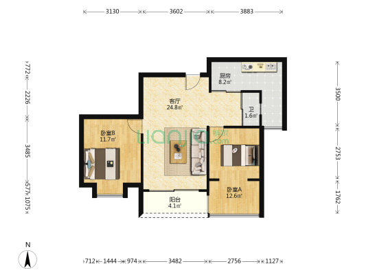 中国铁建中铁5号 2室1厅1卫 76平方