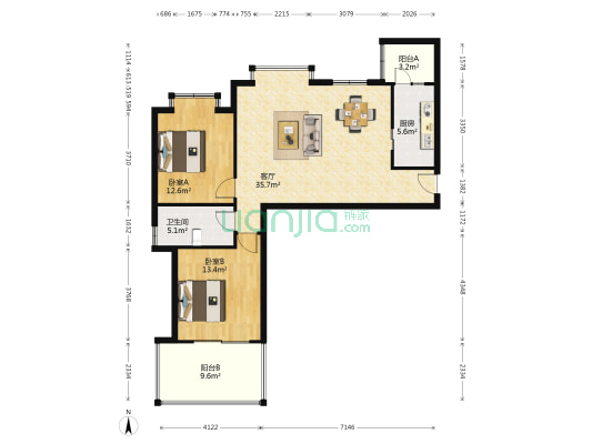 瑞丰花园 2室1厅1卫 91平方